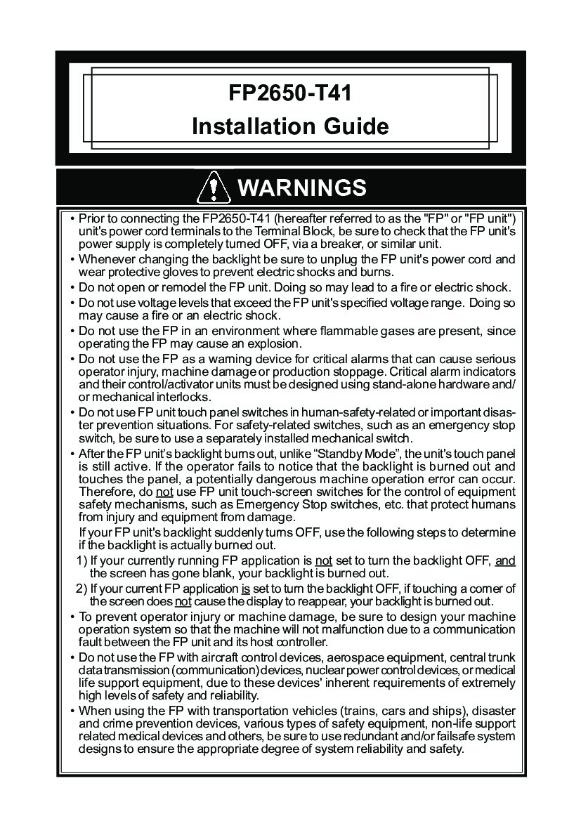 First Page Image of FP2650-T41 Installation Manual.pdf
